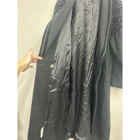 Vintage Stephanie Mathews Wool Trench Coat 10 Black Dark Academia USA Made - Picture 8 of 12